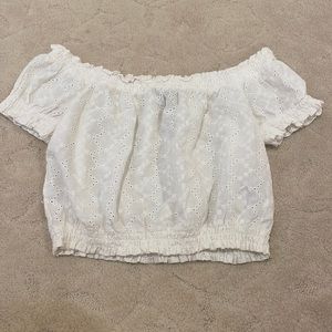 H&M Divided White Eyelet Off the Shoulder Crop Top
